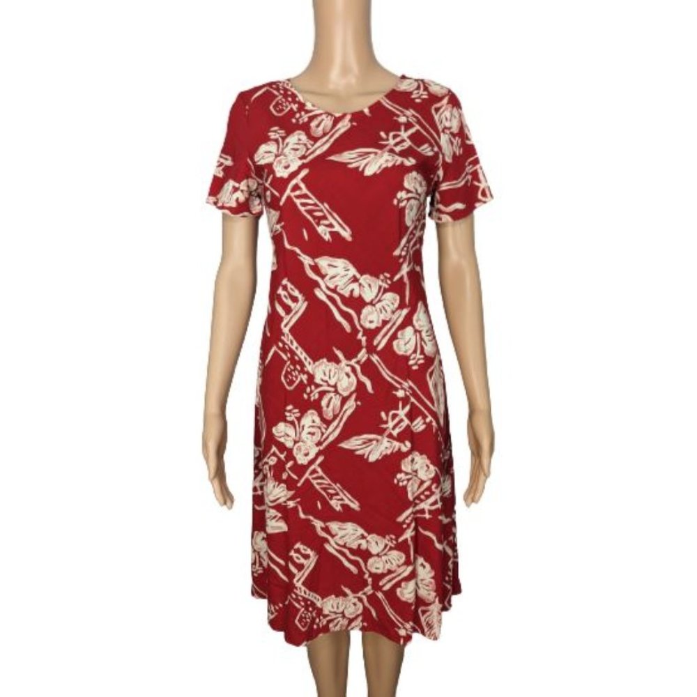 Hilo Hattie Red and Cream Vintage Hawaiian Print Dress XS